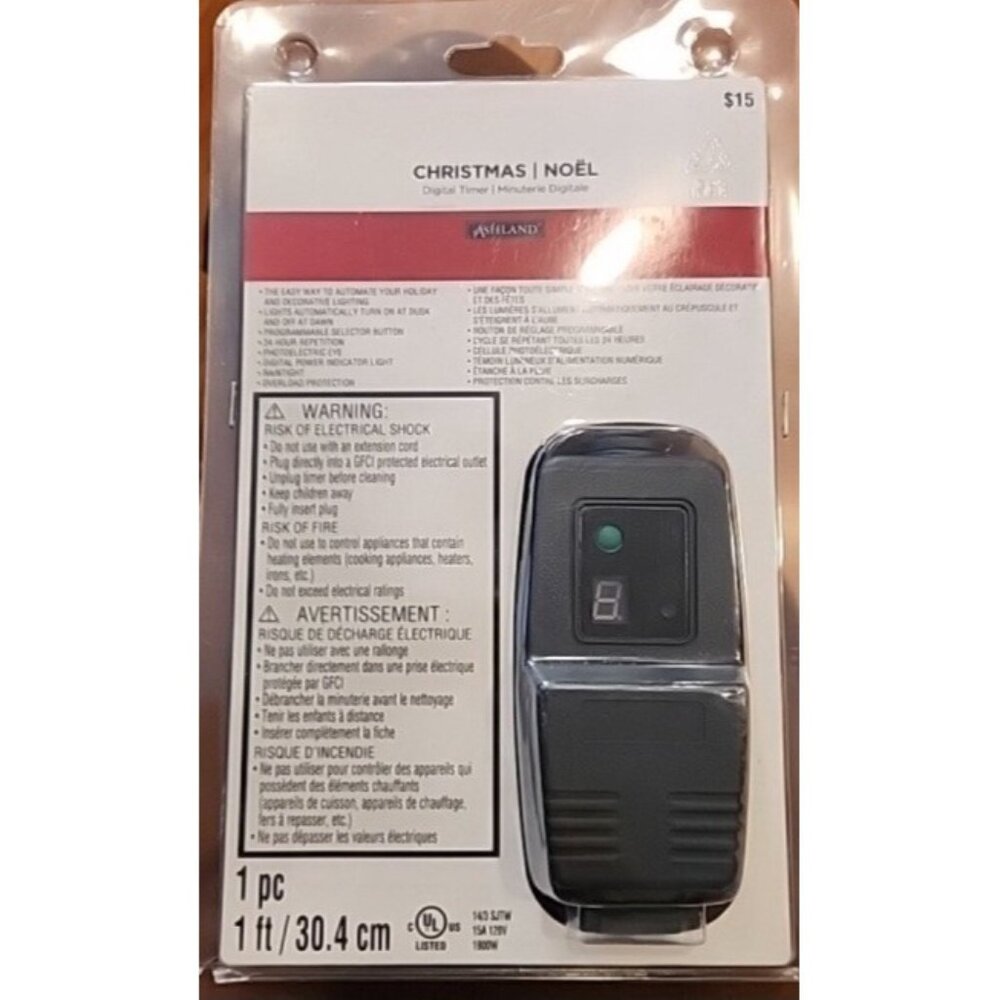 Ashland Christmas Digital Timer‎ 6 Programable Modes 1ft / 30.4 cm New Sealed